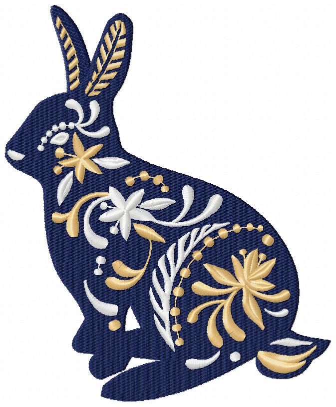 Flowers Black Bunny free machine embroidery design — 6.86×8.34 in — 47,410 stitches — 3 colors — DST, EXP, JEF, PEC, PES