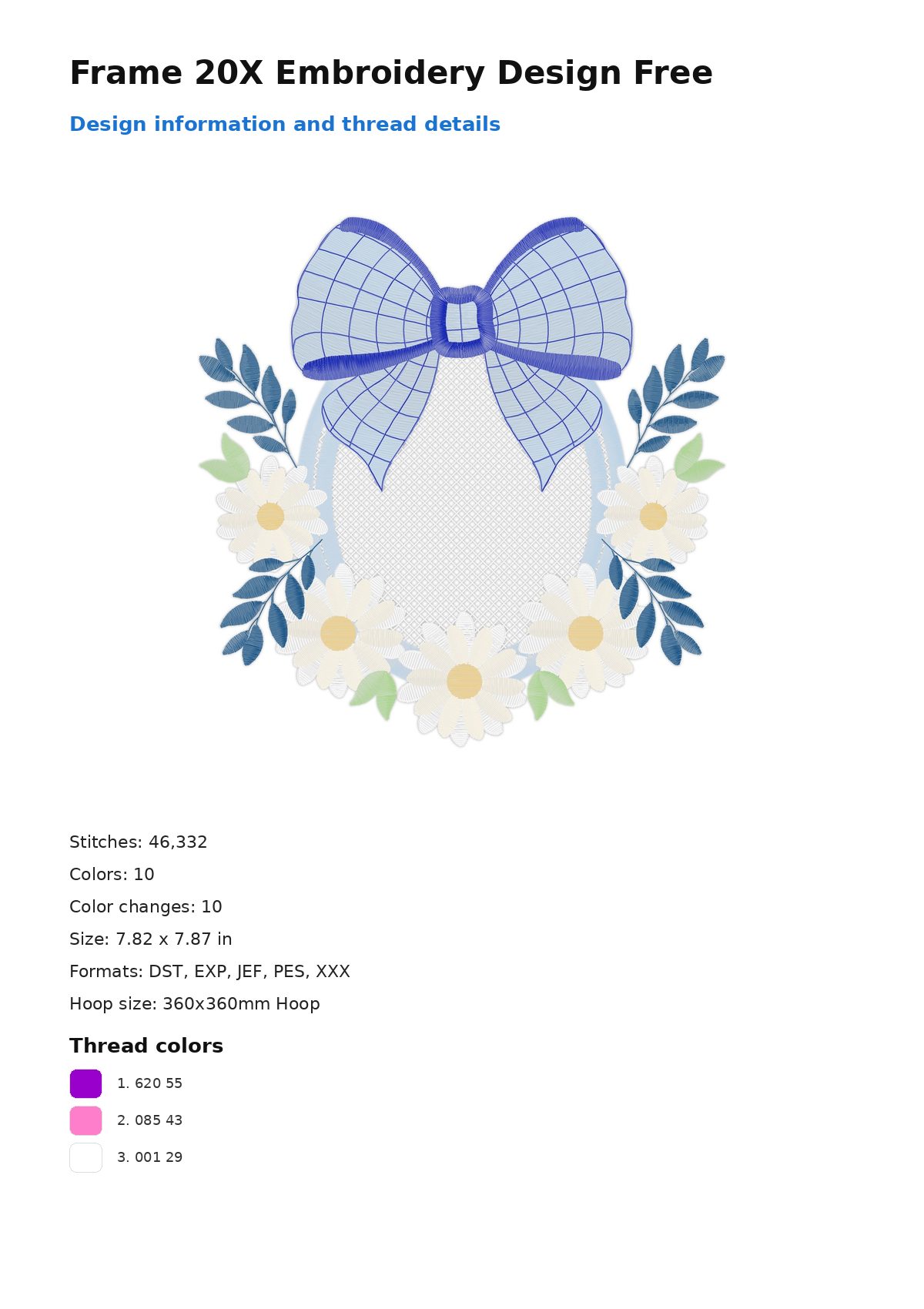 Frame 20X Embroidery Design Free free machine embroidery design — 7.82×7.87 in — 46,332 stitches — 10 colors — DST, EXP, JEF, PES, XXX