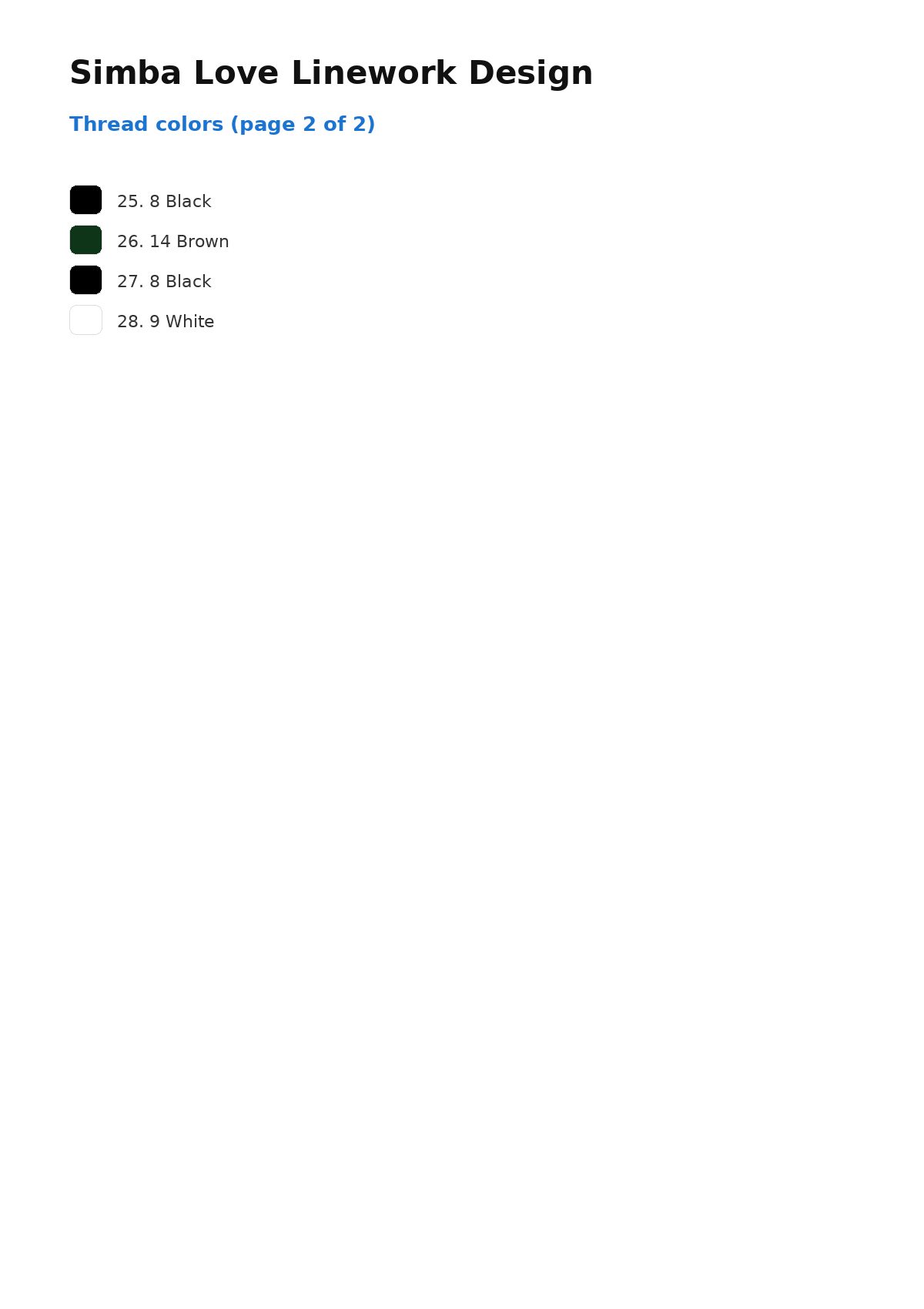 Thread color chart