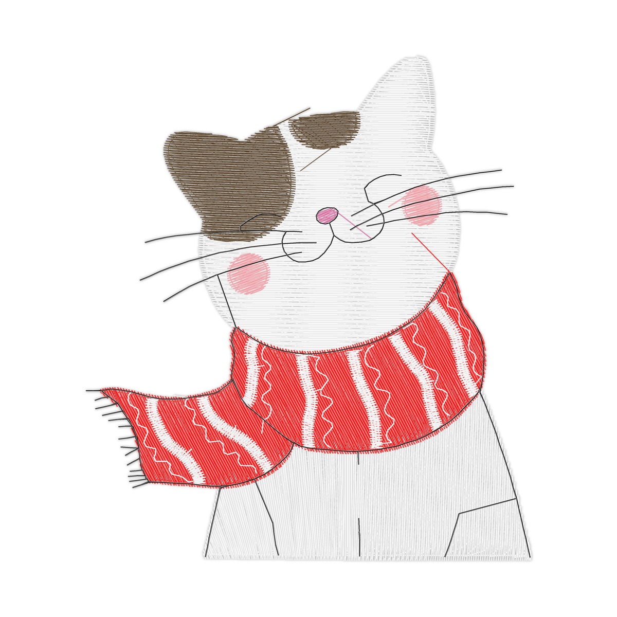 Happy Cat Linework Design free machine embroidery design — 3.11×3.52 in — 11,679 stitches — 7 colors — DST, EXP, JEF, PEC, PES