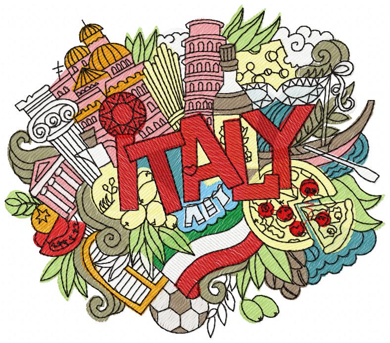 Italy Colors free machine embroidery design — 8.06×7.06 in — 41,889 stitches — 12 colors — DST, EXP, HUS, JEF, PEC