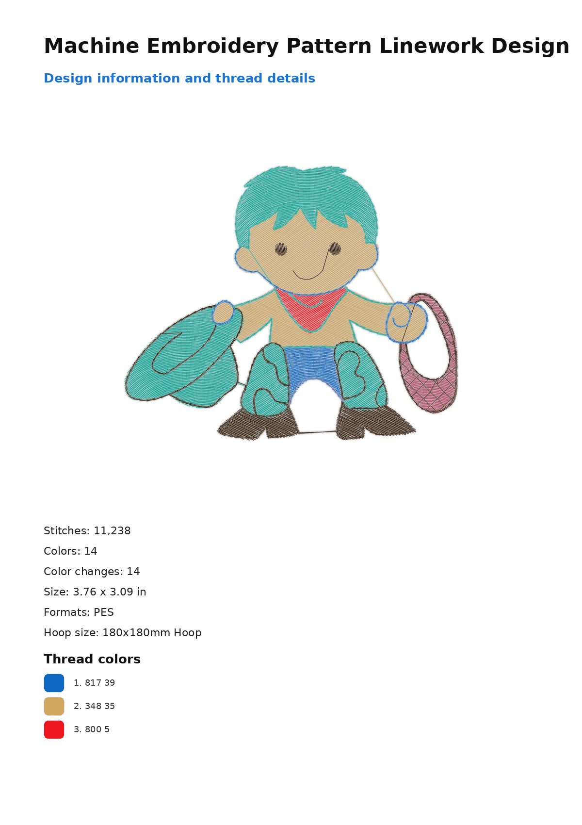 Machine Embroidery Pattern Linework Design free machine embroidery design — 3.76×3.09 in — 11,238 stitches — 14 colors — DST, EXP, JEF, PEC, PES