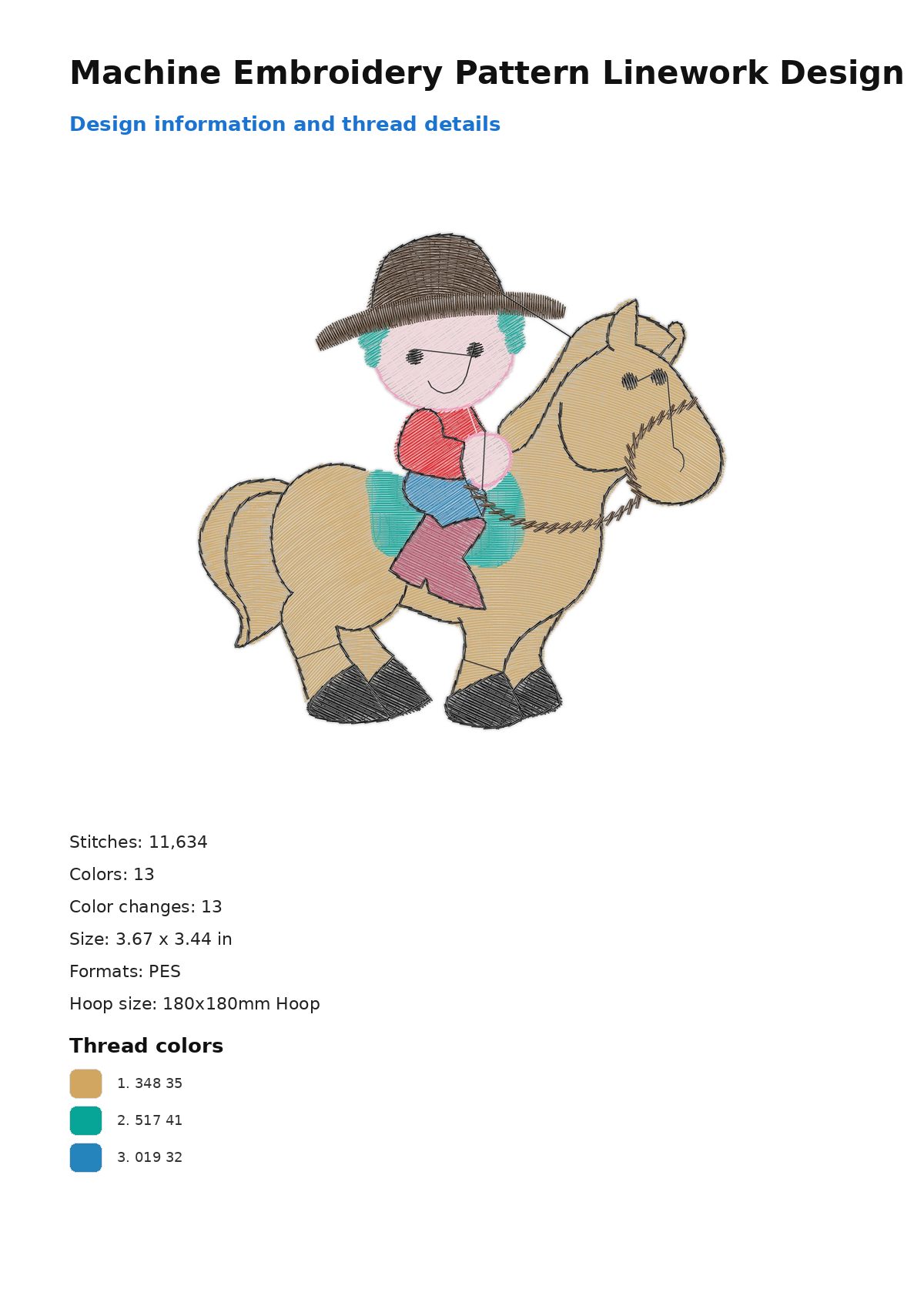 Machine Embroidery Pattern Linework Design free machine embroidery design — 3.67×3.44 in — 11,634 stitches — 13 colors — DST, EXP, JEF, PEC, PES