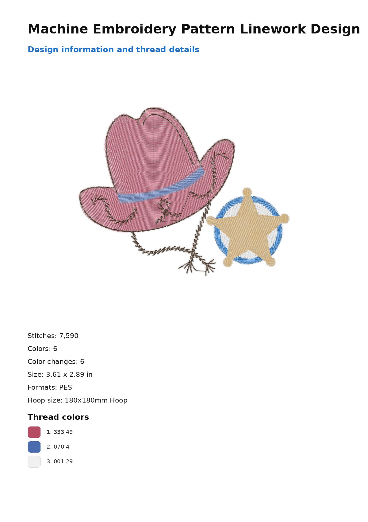 Machine Embroidery Pattern Linework Design free machine embroidery design — 3.61×2.89 in — 7,590 stitches — 6 colors — DST, EXP, JEF, PEC, PES