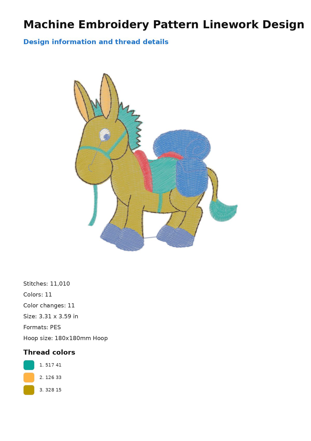 Machine Embroidery Pattern Linework Design free machine embroidery design — 3.31×3.59 in — 11,010 stitches — 11 colors — DST, EXP, JEF, PEC, PES