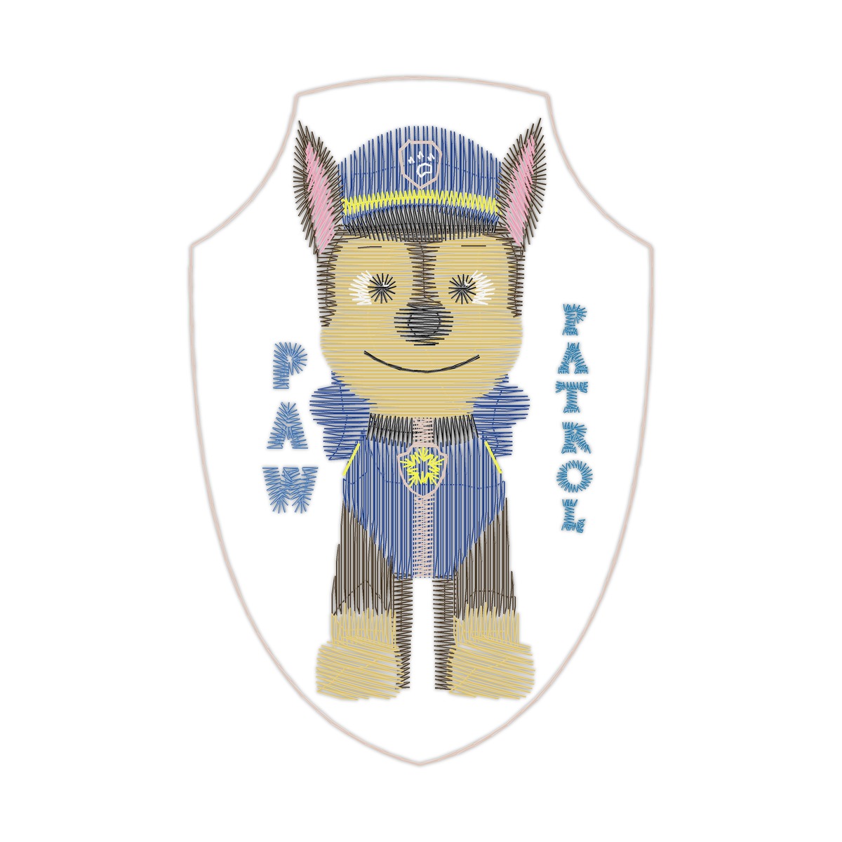 Paw Patrol Blue Dog free machine embroidery design — 2.0×2.98 in — 4,882 stitches — 12 colors — DST, EXP, JEF, PEC, PES