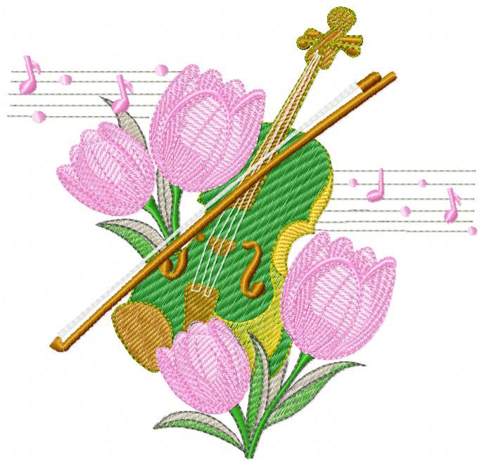 Violino Tulipa Embroidery Design 11X12Cm Free free machine embroidery design — 4.35×4.72 in — 16,436 stitches — 15 colors — DST, EXP, HUS, JEF, PES