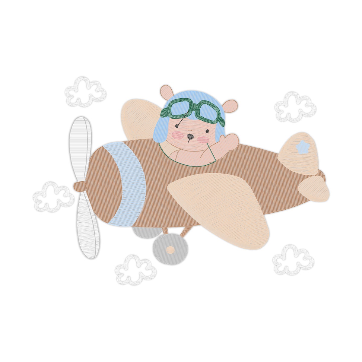 03 Urso Aviao 1 Rippled Sa Multi-Size free machine embroidery design — 5.57×3.92 in — 14,748 stitches — 18 colors — JEF, PES