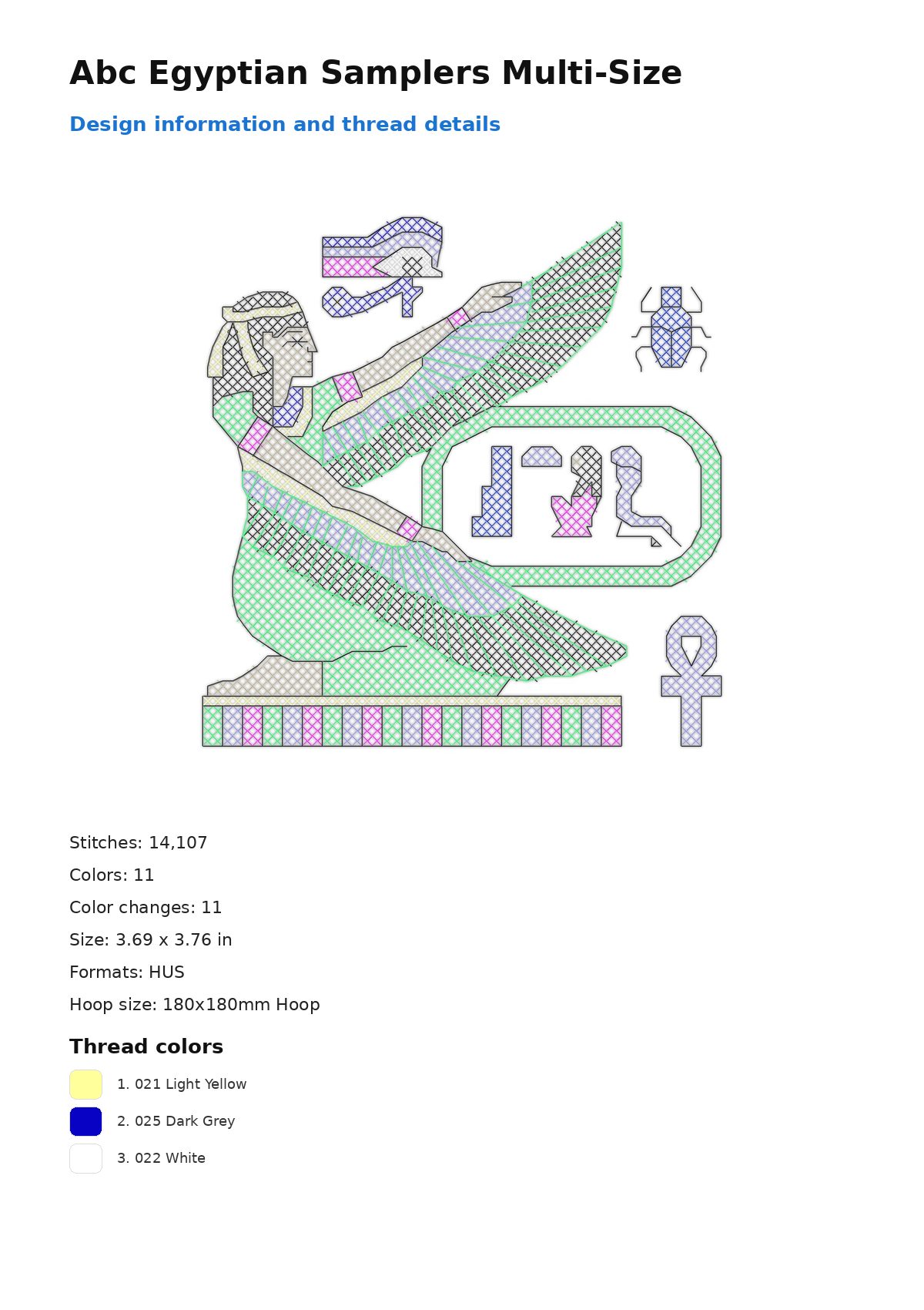 Abc Egyptian Samplers Multi-Size free machine embroidery design — 3.69×3.76 in — 14,107 stitches — 11 colors — HUS