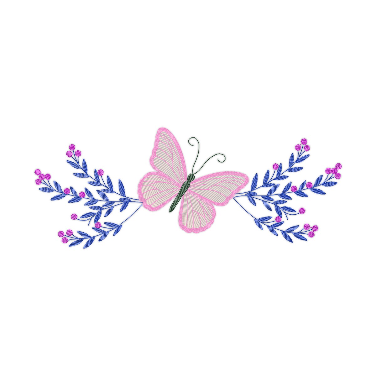 Butterfly Multi-Size free machine embroidery design — 6.95×2.74 in — 11,031 stitches — 5 colors — DST, EXP, JEF, PES, XXX