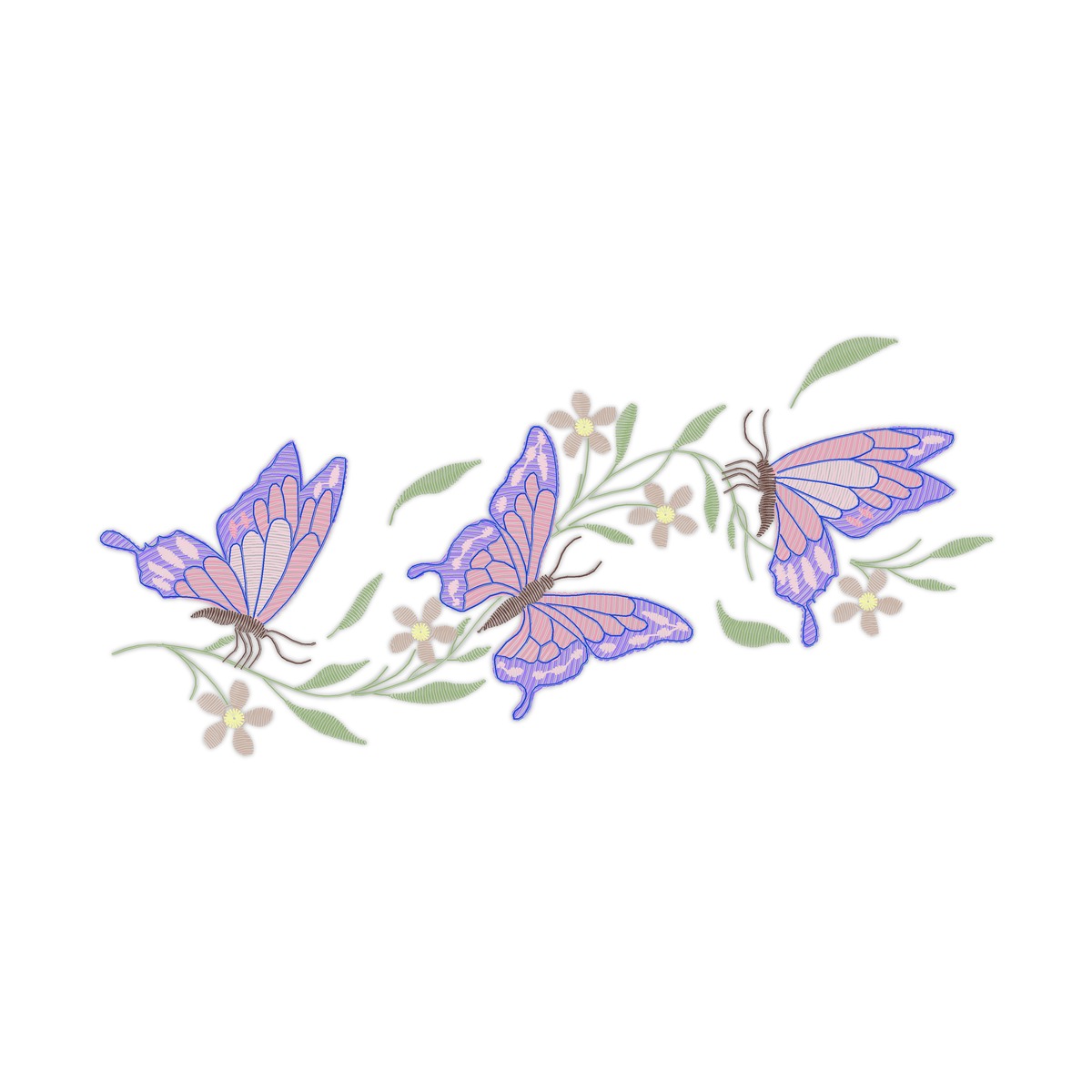 Butterfly Multi-Size free machine embroidery design — 6.22×2.91 in — 9,285 stitches — 8 colors — DST, EXP, JEF, PES, XXX