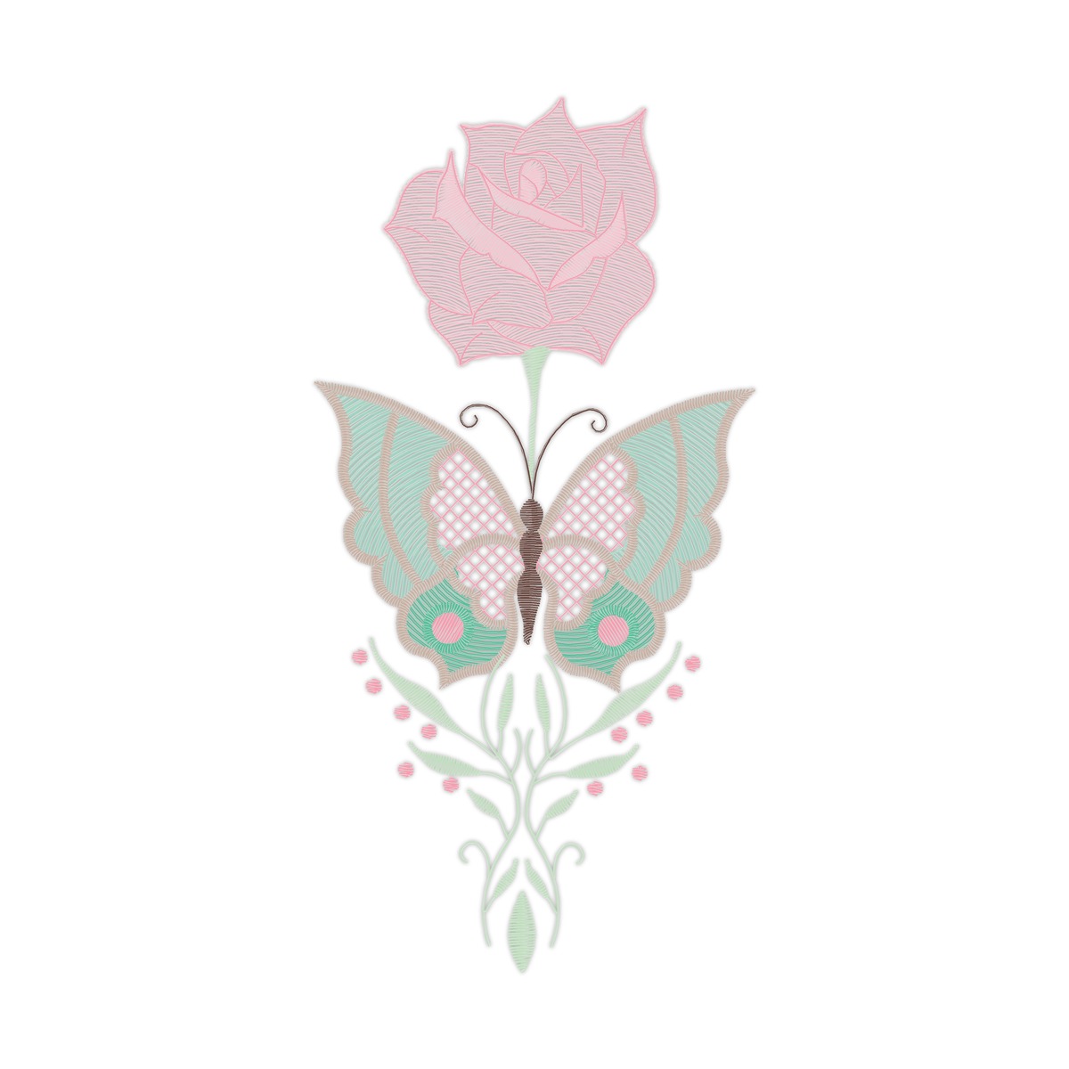 Butterfly Multi-Size free machine embroidery design — 3.08×6.1 in — 10,801 stitches — 7 colors — DST, EXP, JEF, PES, XXX