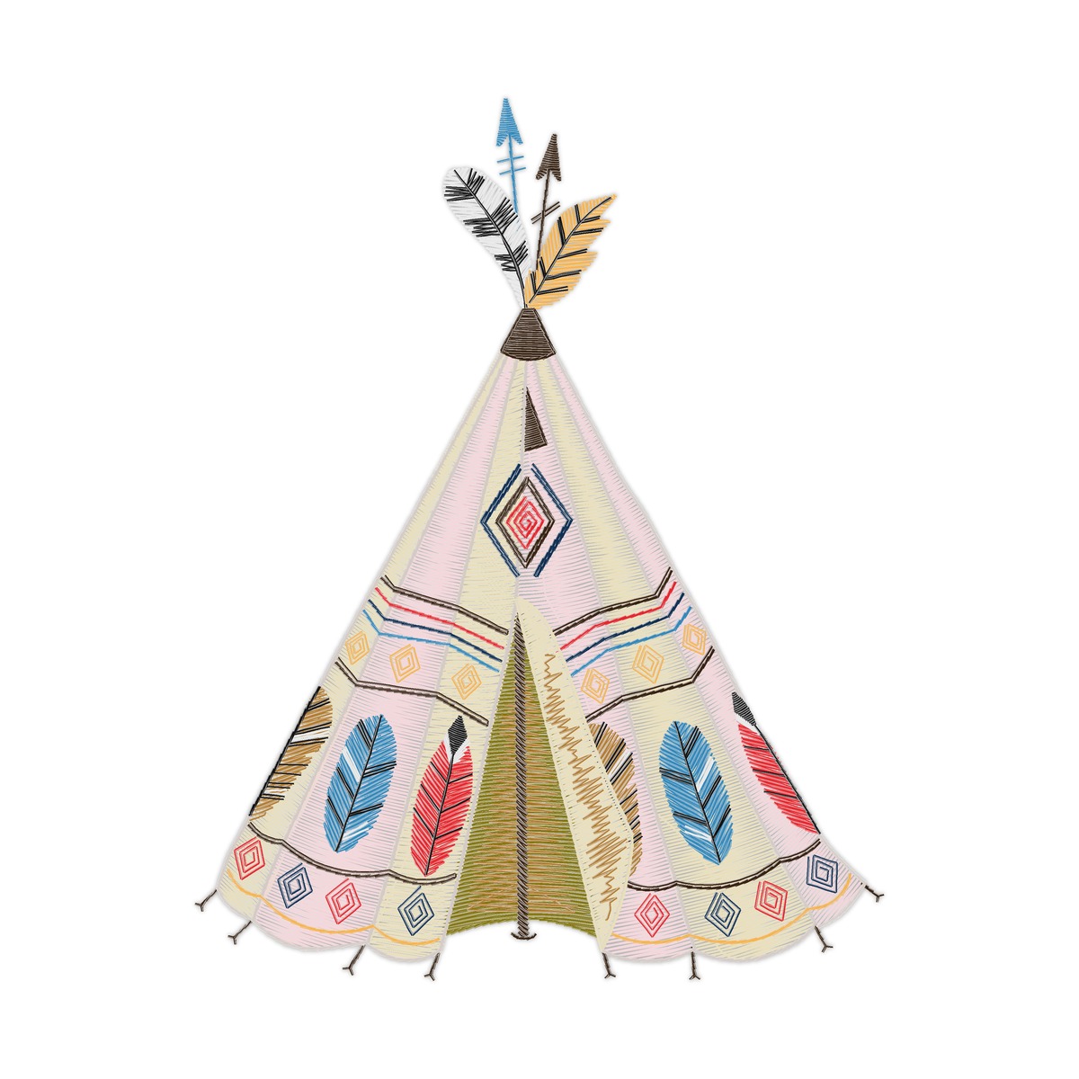 Cbf Teepee 03 Multi-Size free machine embroidery design — 5.0×6.41 in — 21,894 stitches — 26 colors — DST, HUS, JEF, PES, VIP