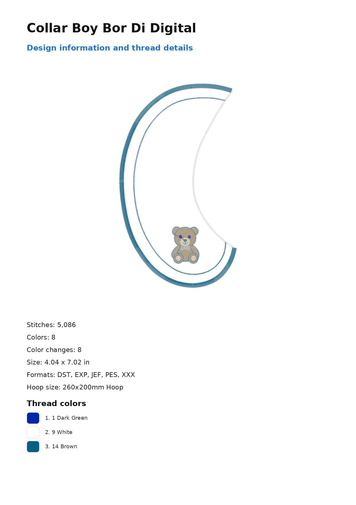 Collar Boy Bor Di Digital free machine embroidery design — 4.04×7.02 in — 5,086 stitches — 8 colors — DST, EXP, JEF, PES, XXX