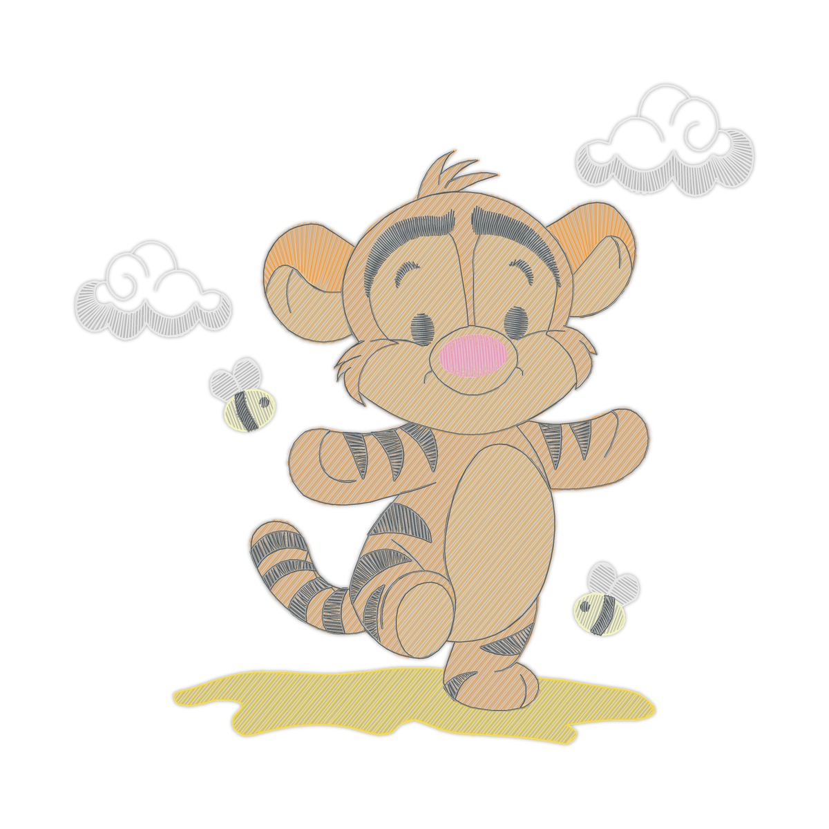 Collection Teddy Bear Pooh Baby 10 Multi-Size free machine embroidery design — 4.72×4.6 in — 10,915 stitches — 7 colors — DST, EXP, HUS, JEF, PES