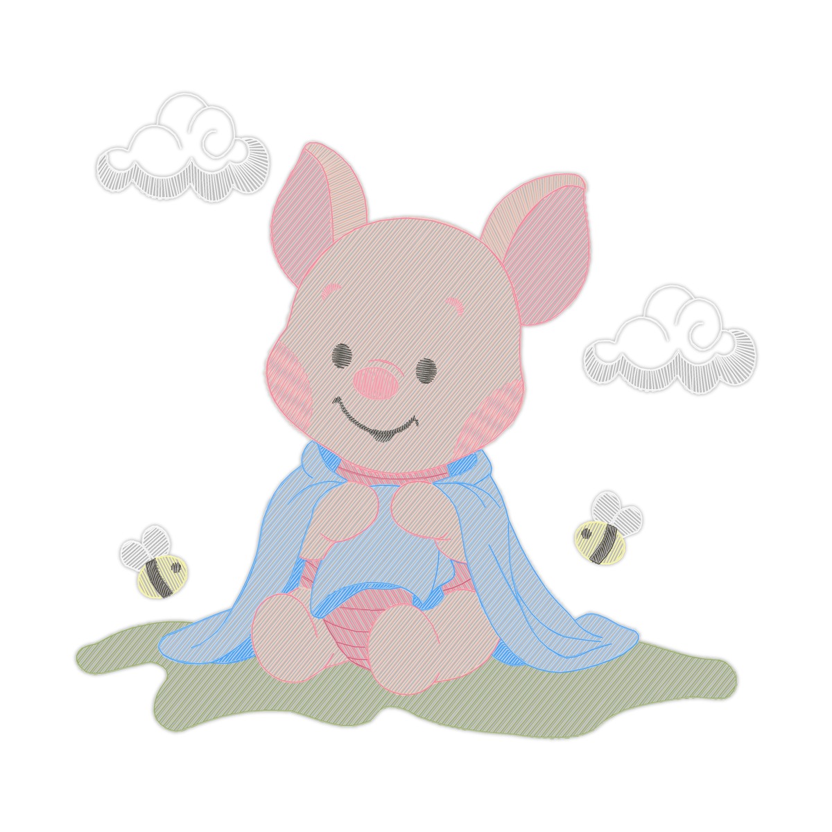 Collection Teddy Bear Pooh Baby 3 Multi-Size free machine embroidery design — 4.72×4.48 in — 10,099 stitches — 12 colors — DST, EXP, JEF, PES, XXX
