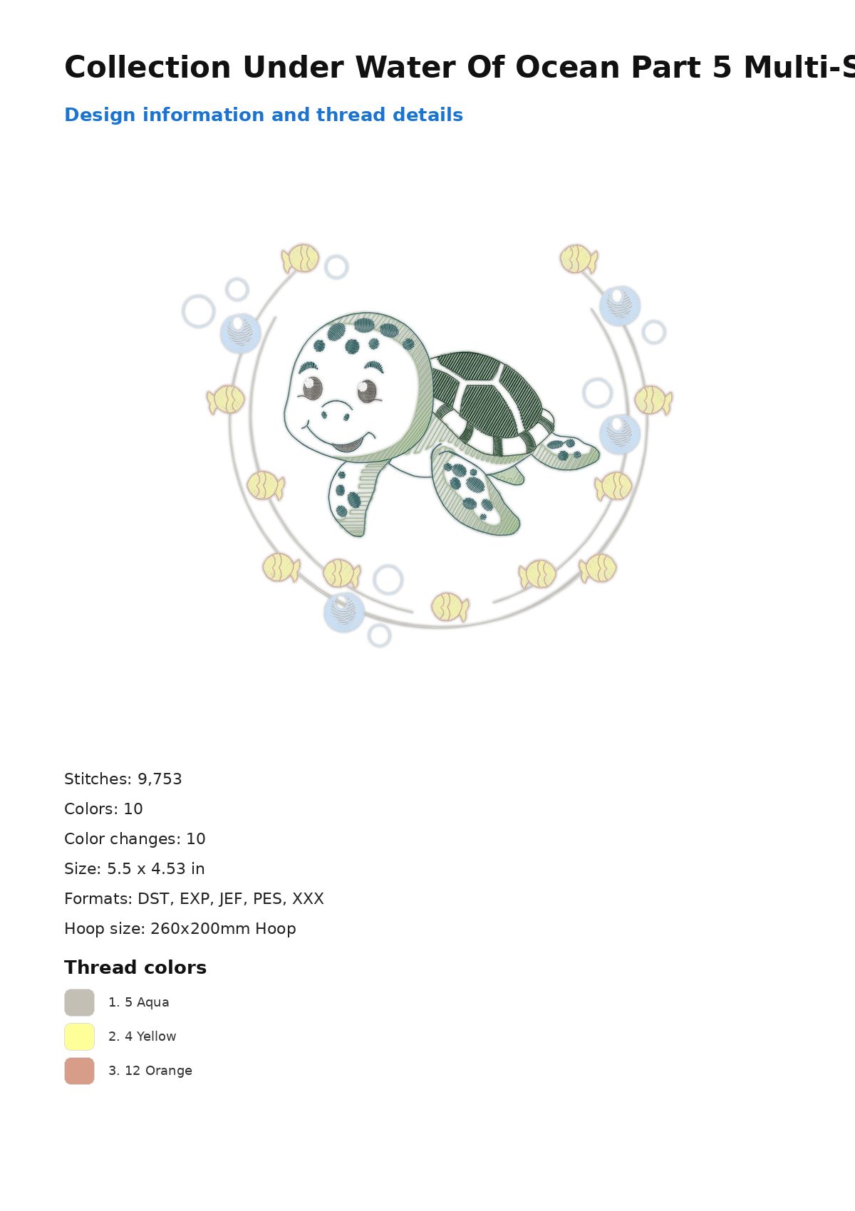 Collection Under Water Of Ocean Part 5 Multi-Size free machine embroidery design — 5.5×4.53 in — 9,753 stitches — 10 colors — DST, EXP, JEF, PES, XXX