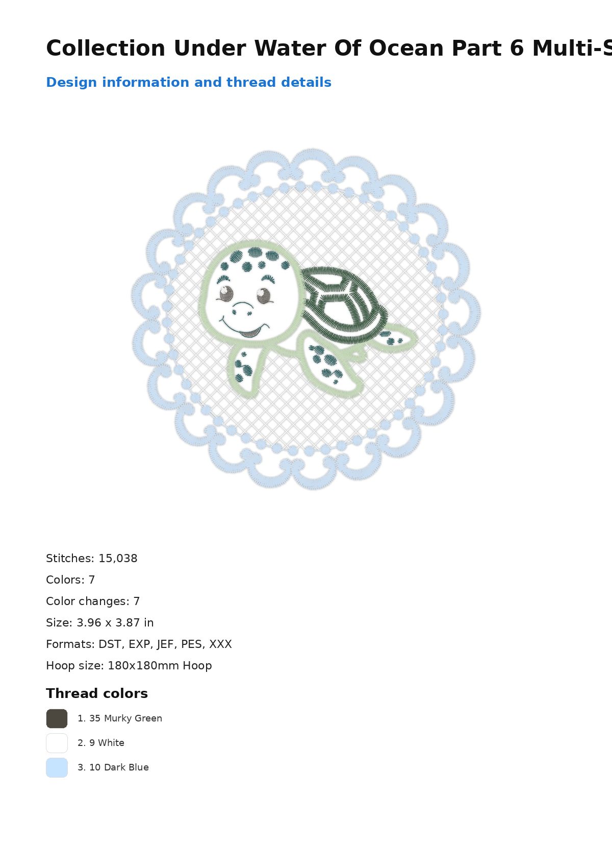 Collection Under Water Of Ocean Part 6 Multi-Size free machine embroidery design — 3.96×3.87 in — 15,038 stitches — 7 colors — DST, EXP, JEF, PES, XXX