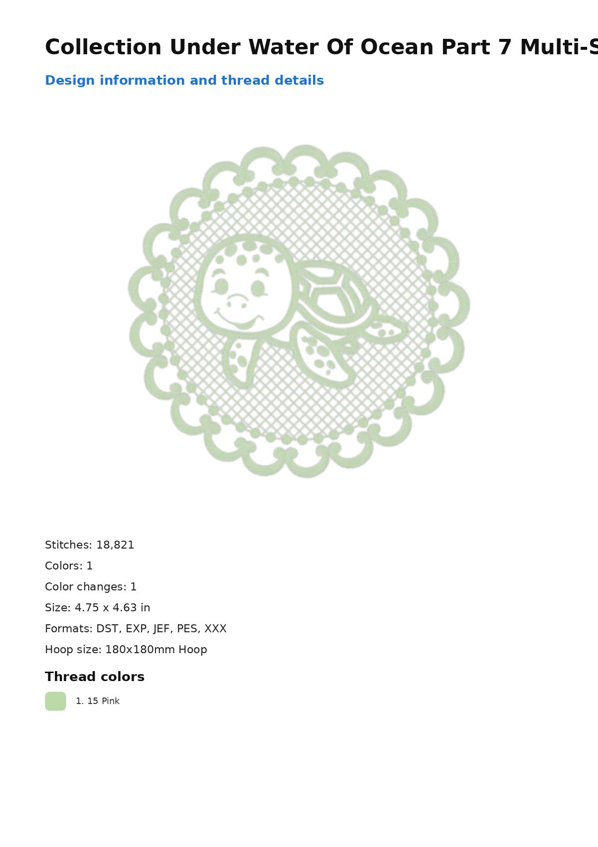 Collection Under Water Of Ocean Part 7 Multi-Size free machine embroidery design — 4.75×4.63 in — 18,821 stitches — 1 colors — DST, EXP, JEF, PES, XXX