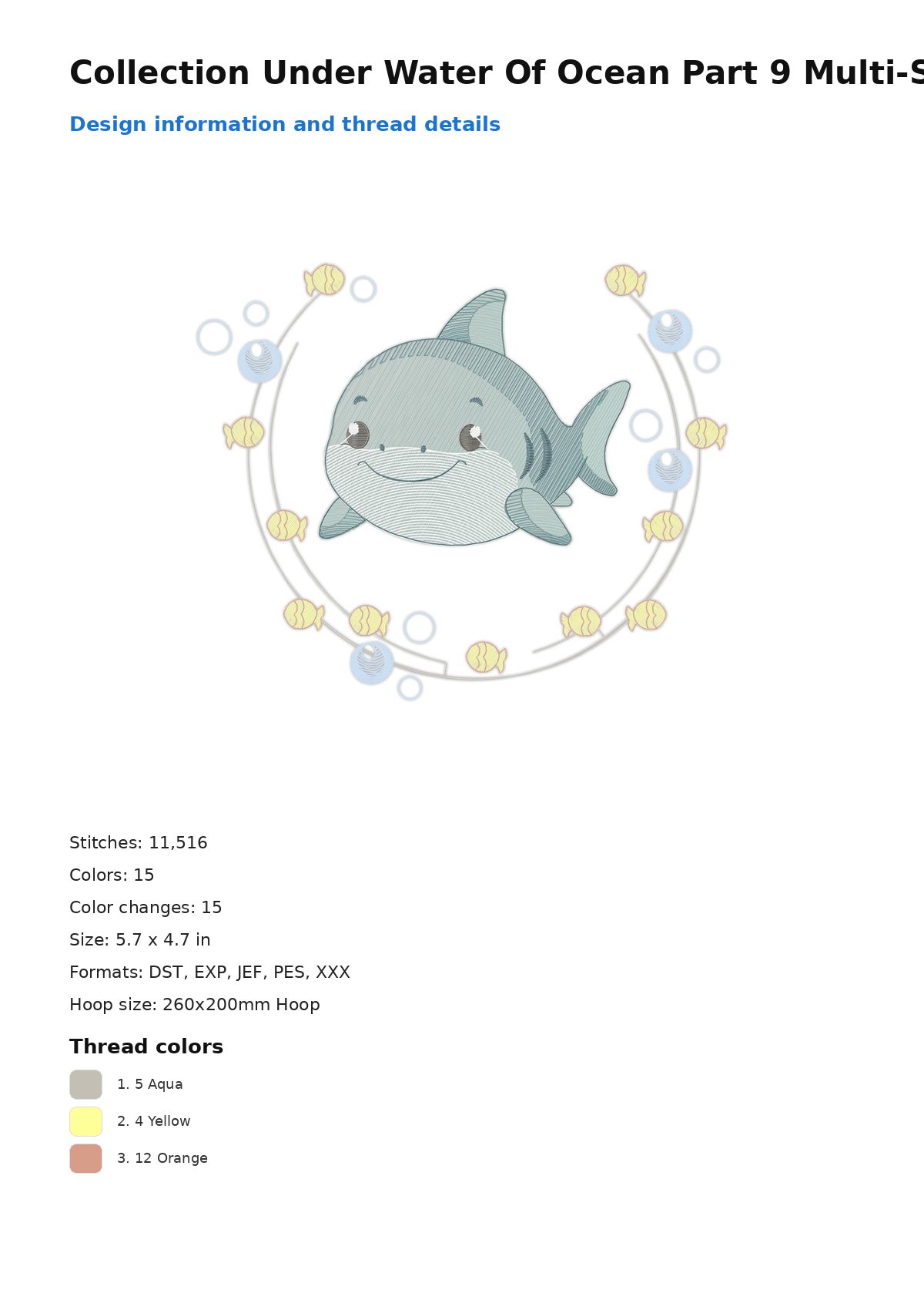 Collection Under Water Of Ocean Part 9 Multi-Size free machine embroidery design — 5.7×4.7 in — 11,516 stitches — 15 colors — DST, EXP, JEF, PES, XXX