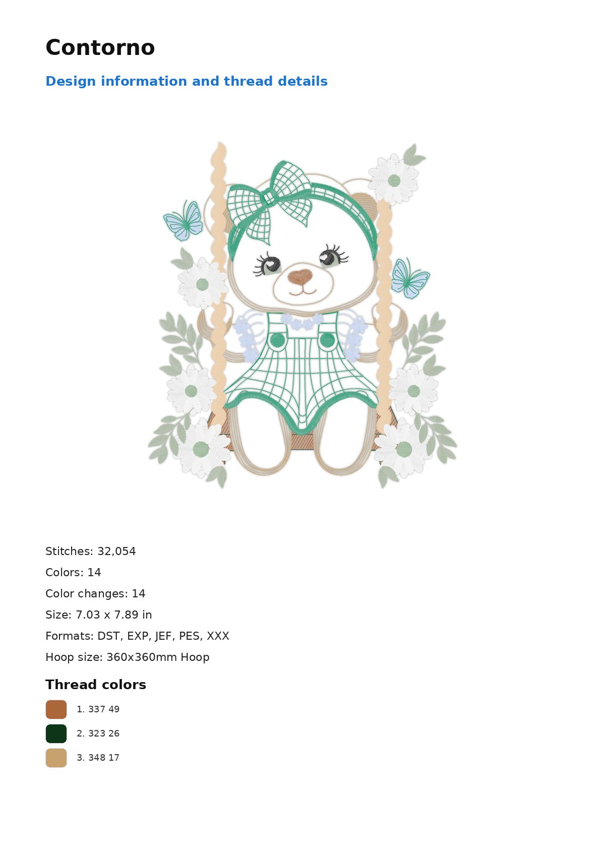 Contorno free machine embroidery design — 7.03×7.89 in — 32,054 stitches — 14 colors — DST, EXP, JEF, PES, XXX