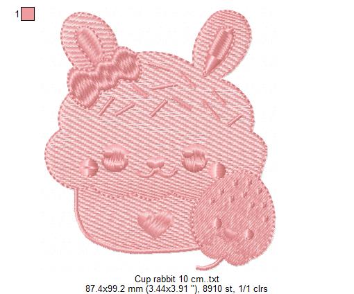 Cup Rabbit 1 Multi-Size free machine embroidery design — 3.91×3.44 in — 7,762 stitches — 12 colors — SEW