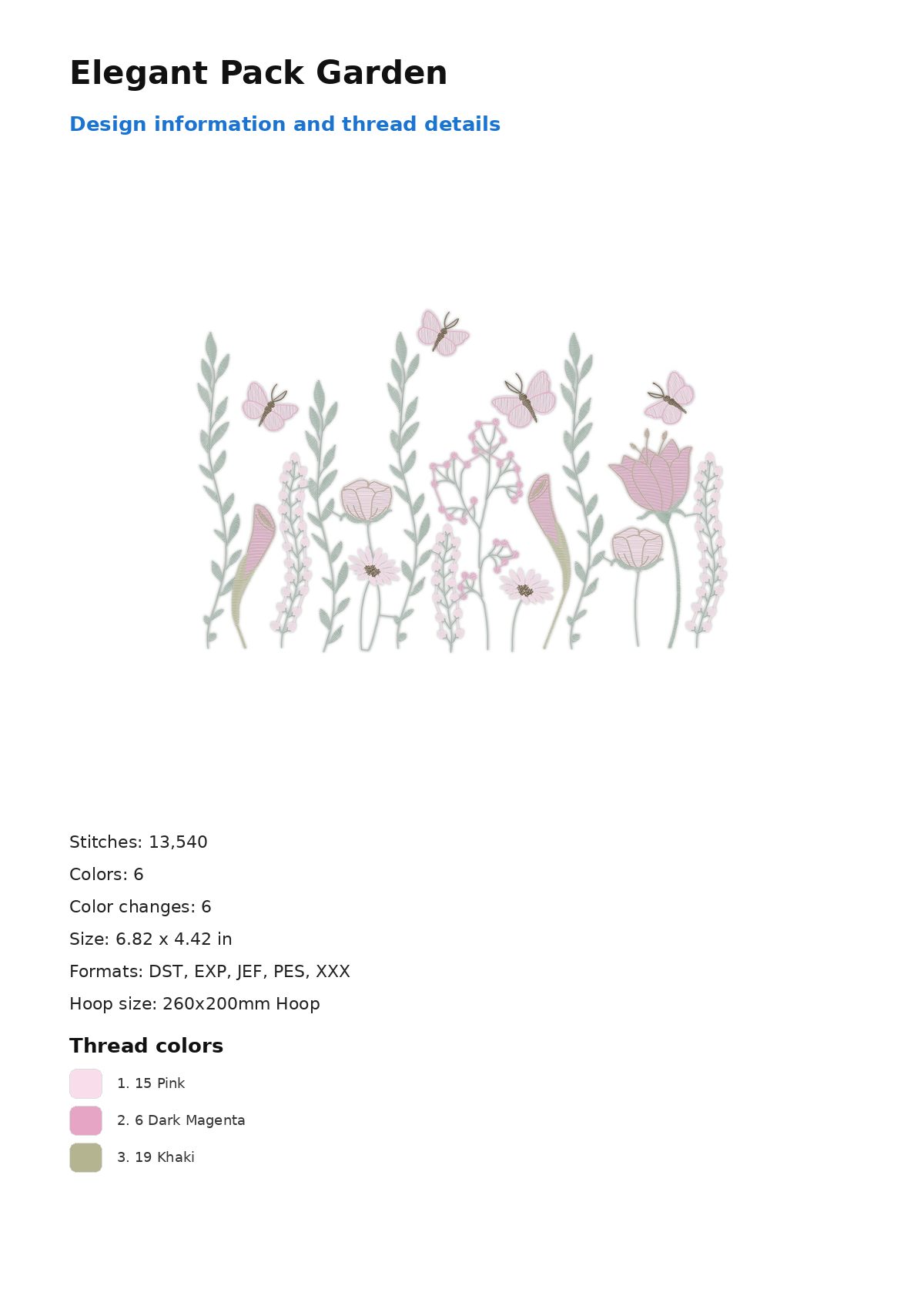 Elegant Pack Garden free machine embroidery design — 6.82×4.42 in — 13,540 stitches — 6 colors — DST, EXP, JEF, PES, XXX