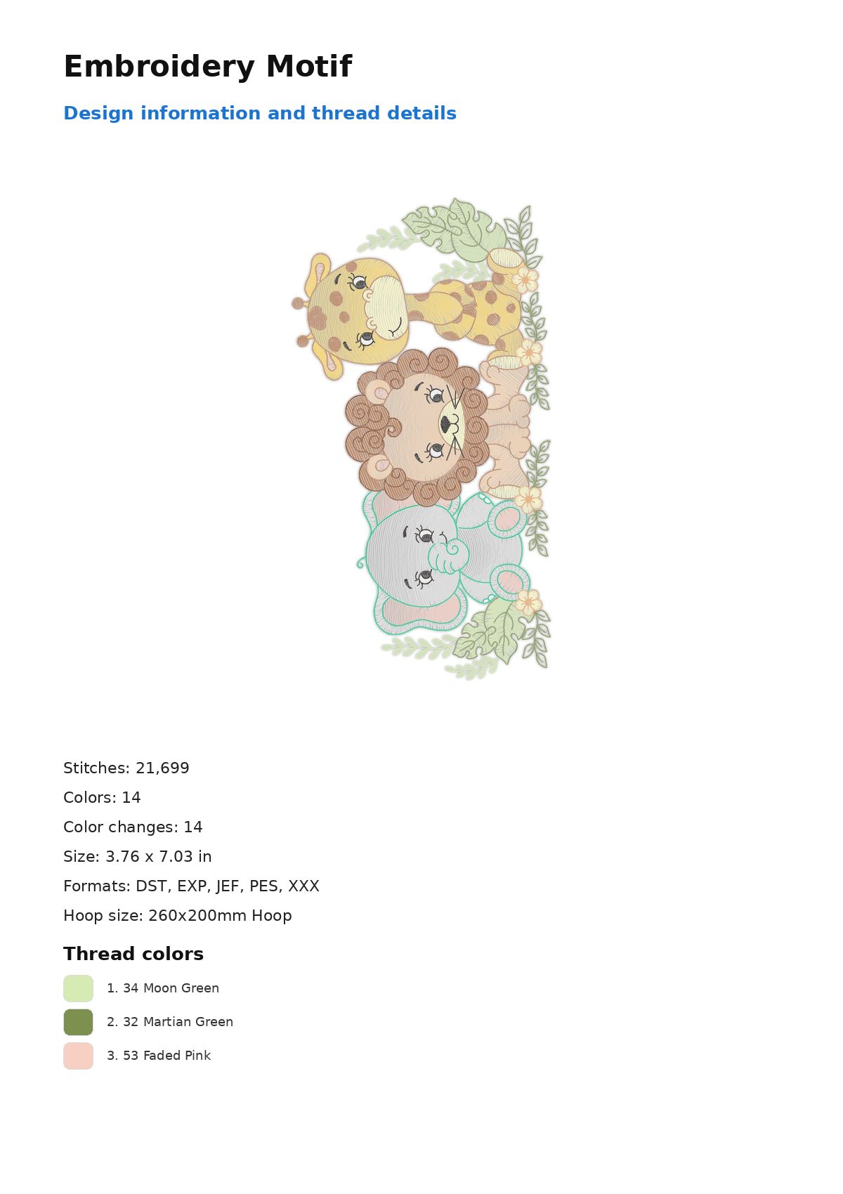 Embroidery Motif free machine embroidery design — 3.76×7.03 in — 21,699 stitches — 14 colors — DST, EXP, JEF, PES, XXX