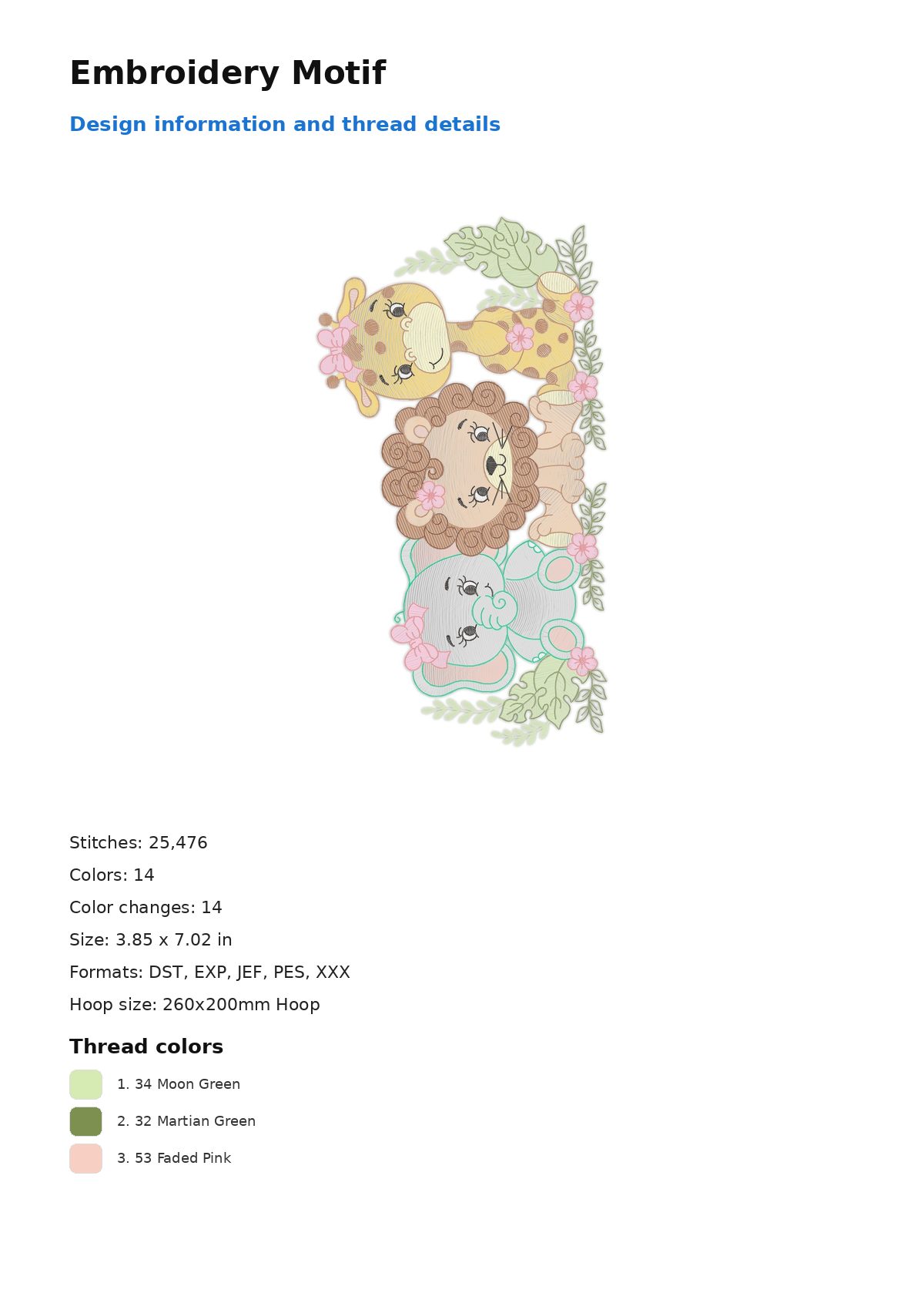 Embroidery Motif free machine embroidery design — 3.85×7.02 in — 25,476 stitches — 14 colors — DST, EXP, JEF, PES, XXX