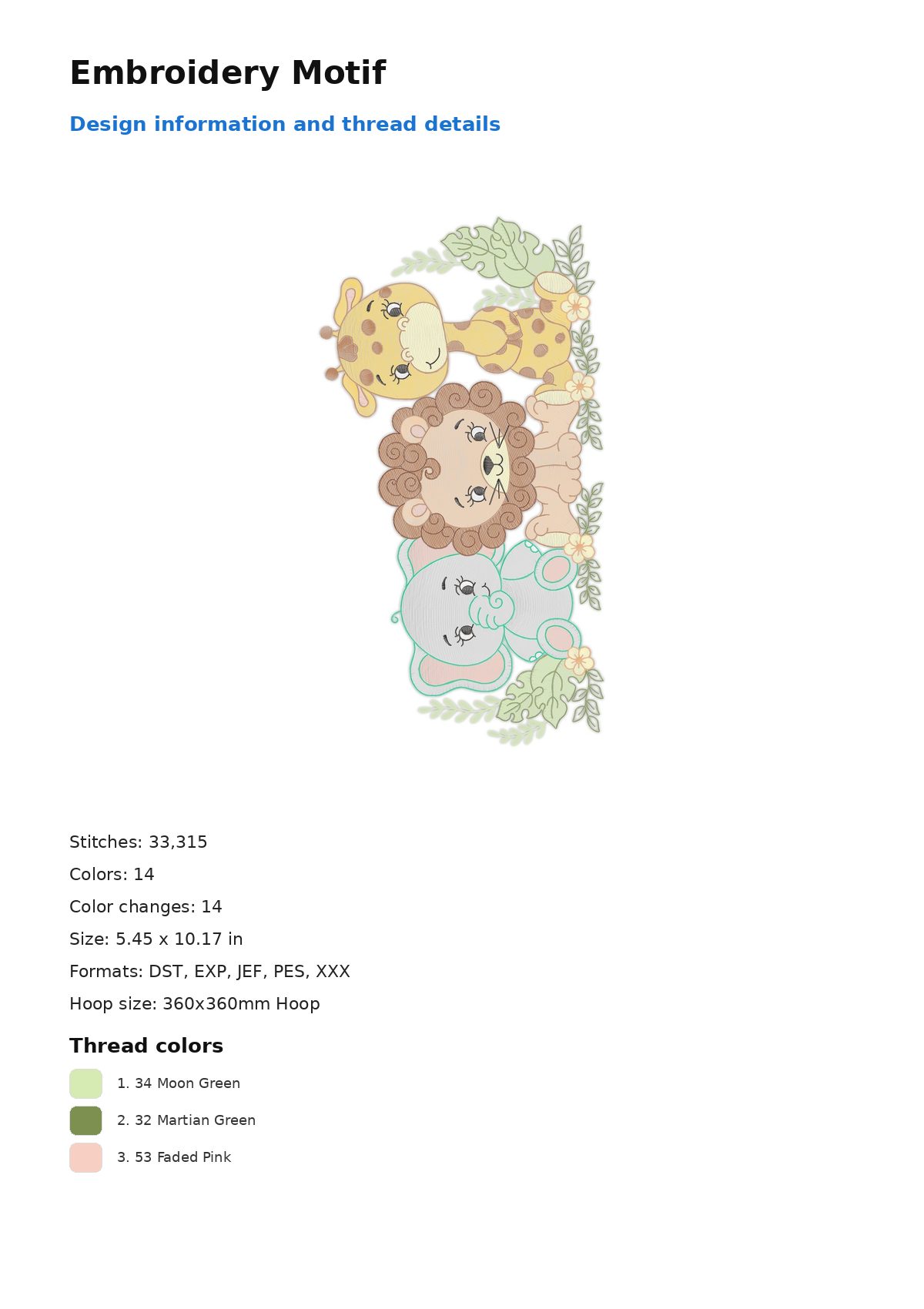 Embroidery Motif free machine embroidery design — 5.45×10.17 in — 33,315 stitches — 14 colors — DST, EXP, JEF, PES, XXX