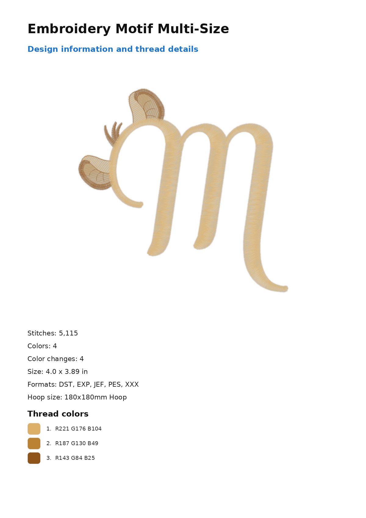 Embroidery Motif Multi-Size free machine embroidery design — 4.0×3.89 in — 5,115 stitches — 4 colors — DST, EXP, JEF, PES, XXX
