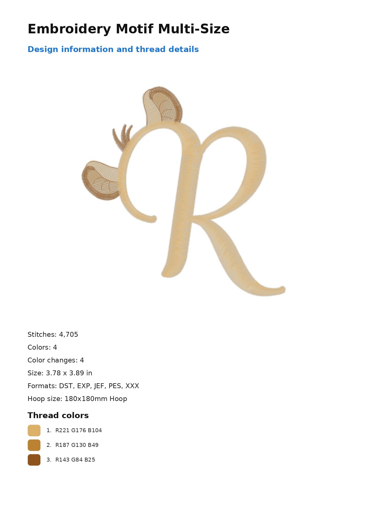 Embroidery Motif Multi-Size free machine embroidery design — 3.78×3.89 in — 4,705 stitches — 4 colors — DST, EXP, JEF, PES, XXX