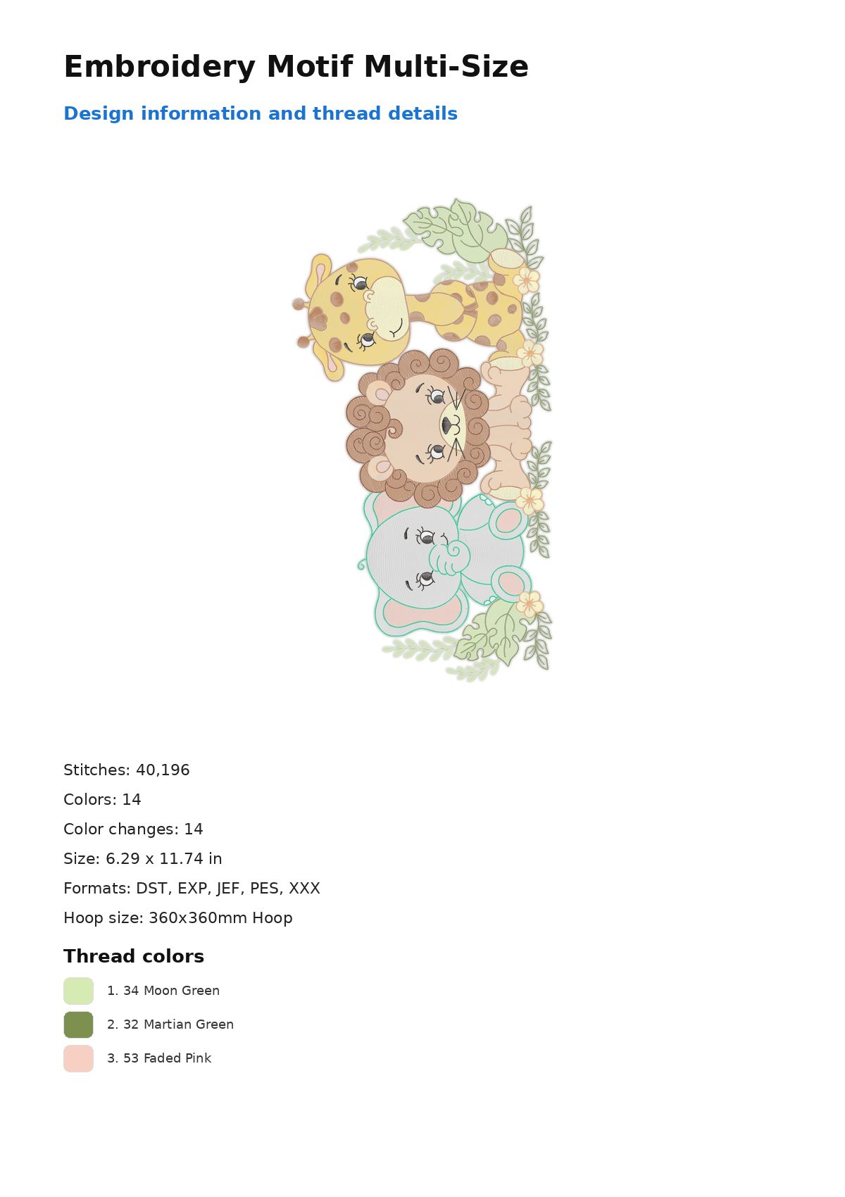 Embroidery Motif Multi-Size free machine embroidery design — 6.29×11.74 in — 40,196 stitches — 14 colors — DST, EXP, JEF, PES, XXX