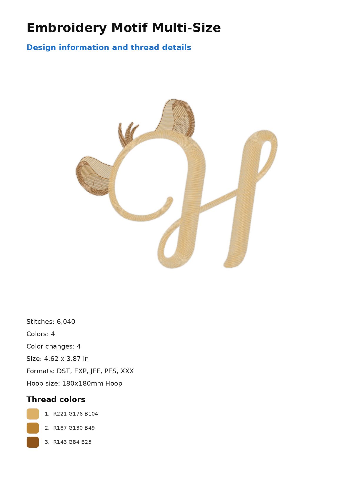 Embroidery Motif Multi-Size free machine embroidery design — 4.62×3.87 in — 6,040 stitches — 4 colors — DST, EXP, JEF, PES, XXX