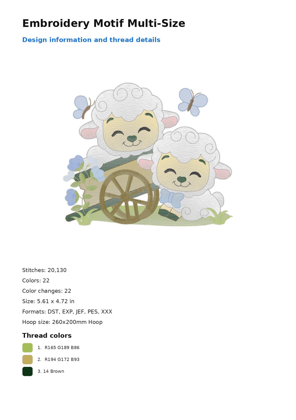Embroidery Motif Multi-Size free machine embroidery design — 5.61×4.72 in — 20,130 stitches — 22 colors — DST, EXP, JEF, PES, XXX