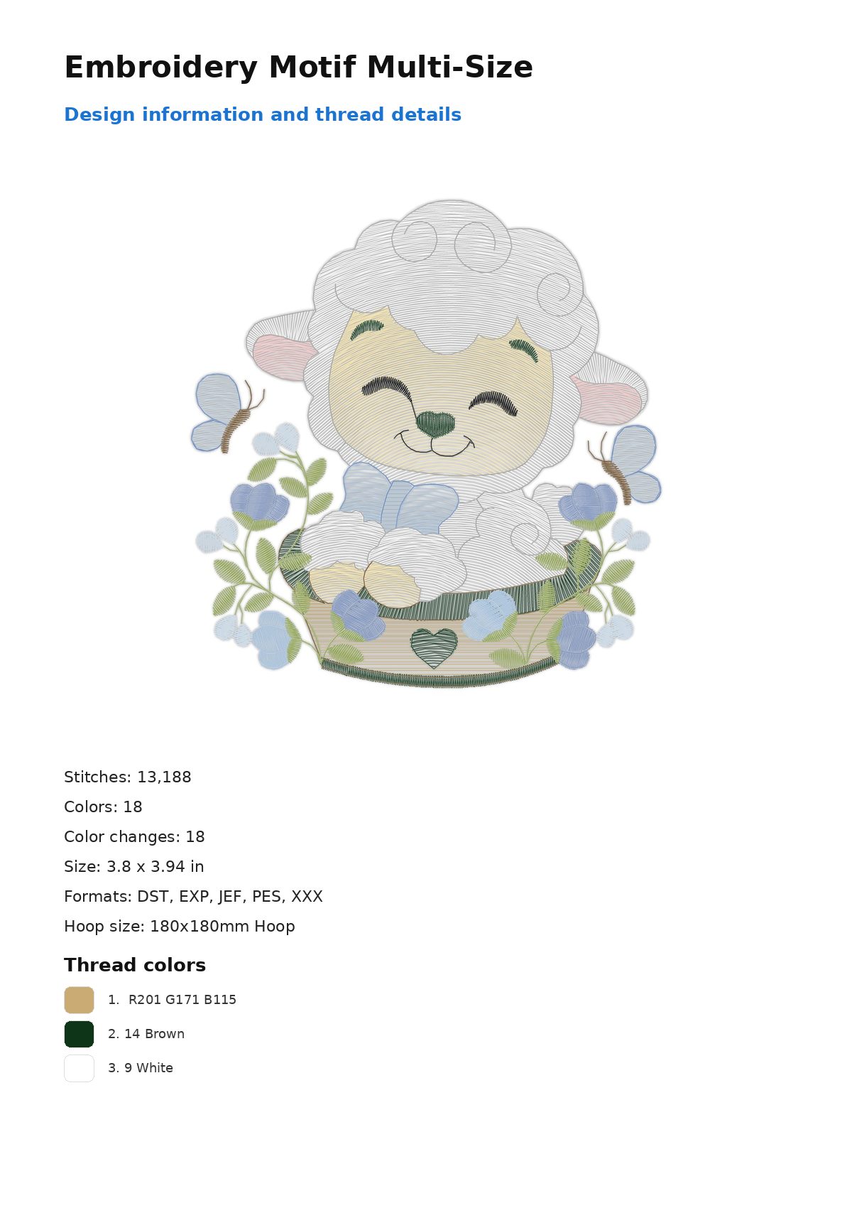 Embroidery Motif Multi-Size free machine embroidery design — 3.8×3.94 in — 13,188 stitches — 18 colors — DST, EXP, JEF, PES, XXX