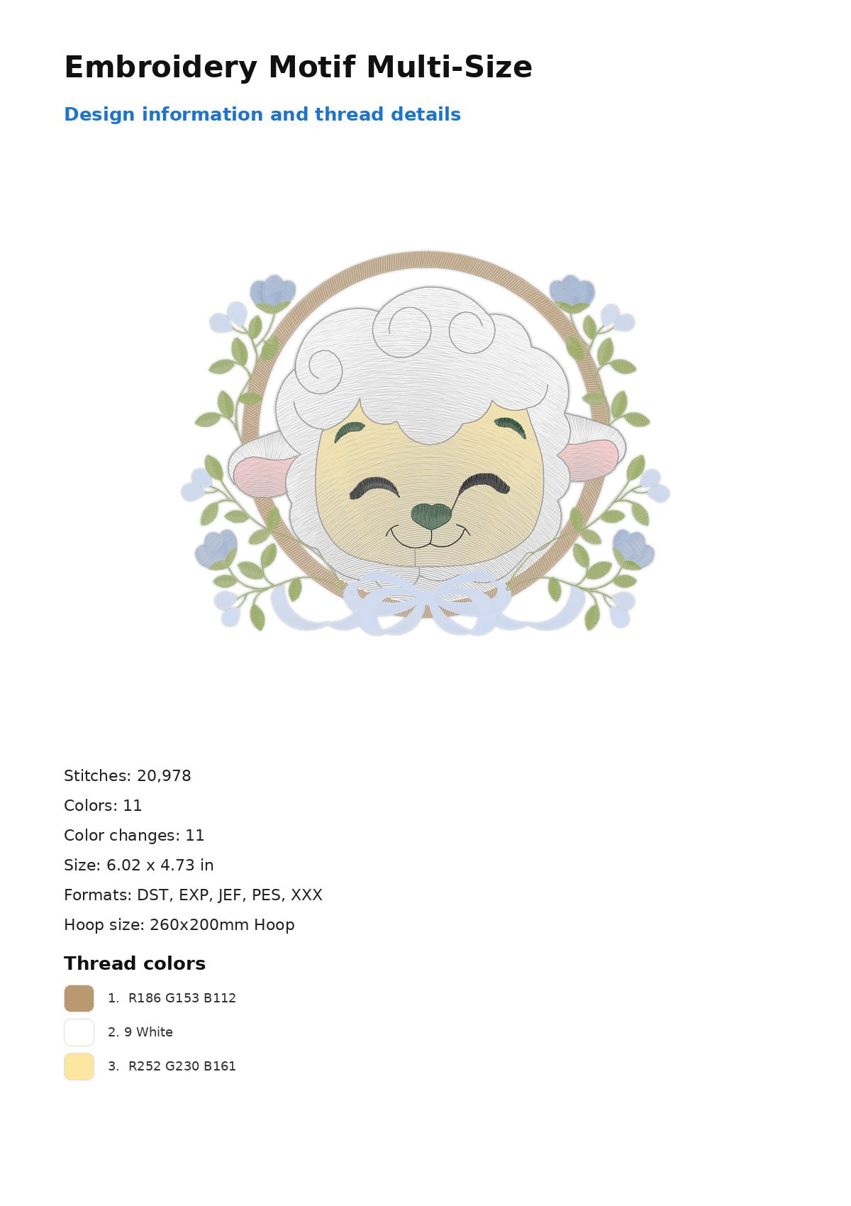 Embroidery Motif Multi-Size free machine embroidery design — 6.02×4.73 in — 20,978 stitches — 11 colors — DST, EXP, JEF, PES, XXX