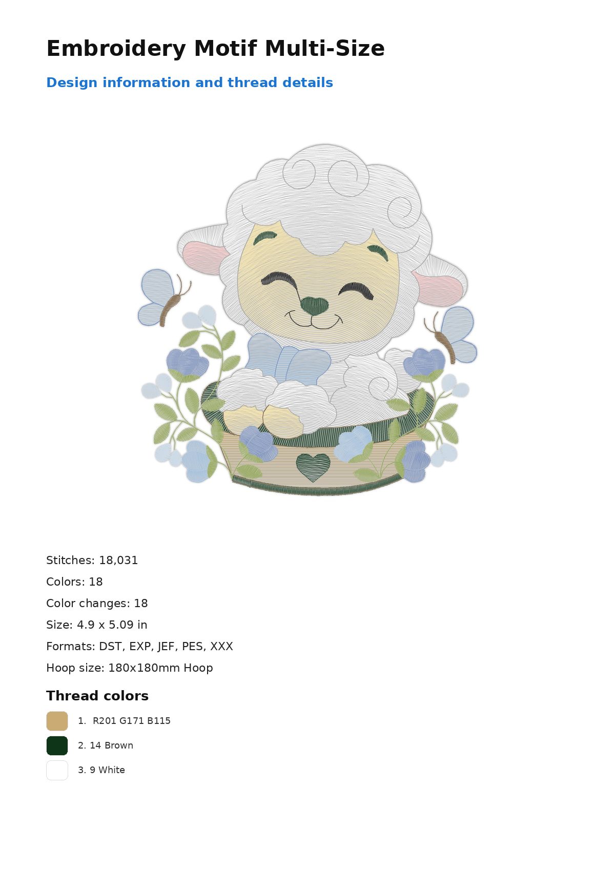 Embroidery Motif Multi-Size free machine embroidery design — 4.9×5.09 in — 18,031 stitches — 18 colors — DST, EXP, JEF, PES, XXX