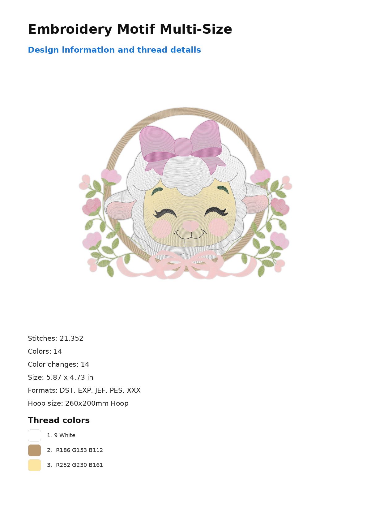 Embroidery Motif Multi-Size free machine embroidery design — 5.87×4.73 in — 21,352 stitches — 14 colors — DST, EXP, JEF, PES, XXX