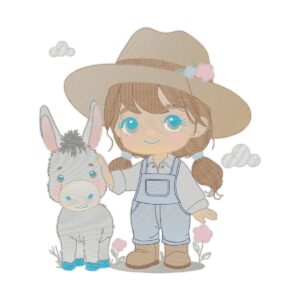 Farm Girl And Burro Free Machine Embroidery Design
