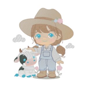 Farm Girl And Cow Free Machine Embroidery Design