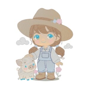 Farm Girl And Pig Free Machine Embroidery Design