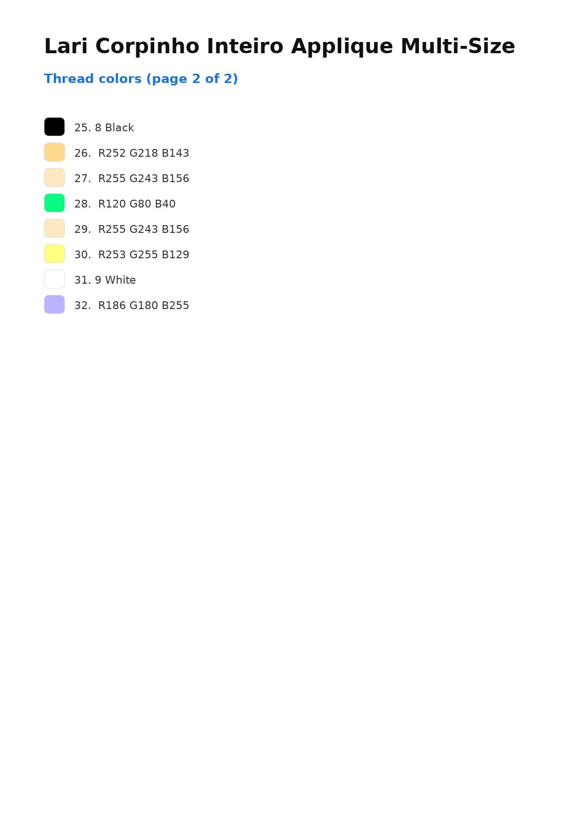 Thread color chart