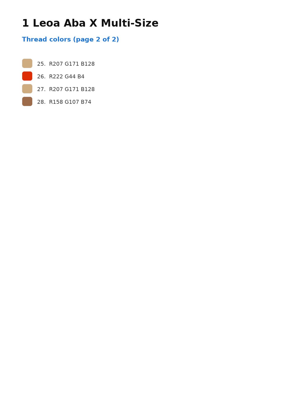 Thread color chart