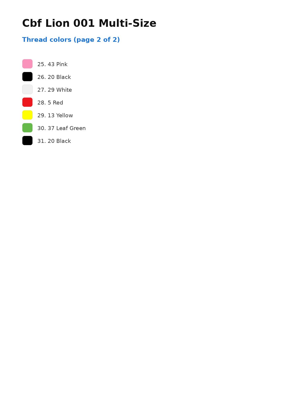 Thread color chart
