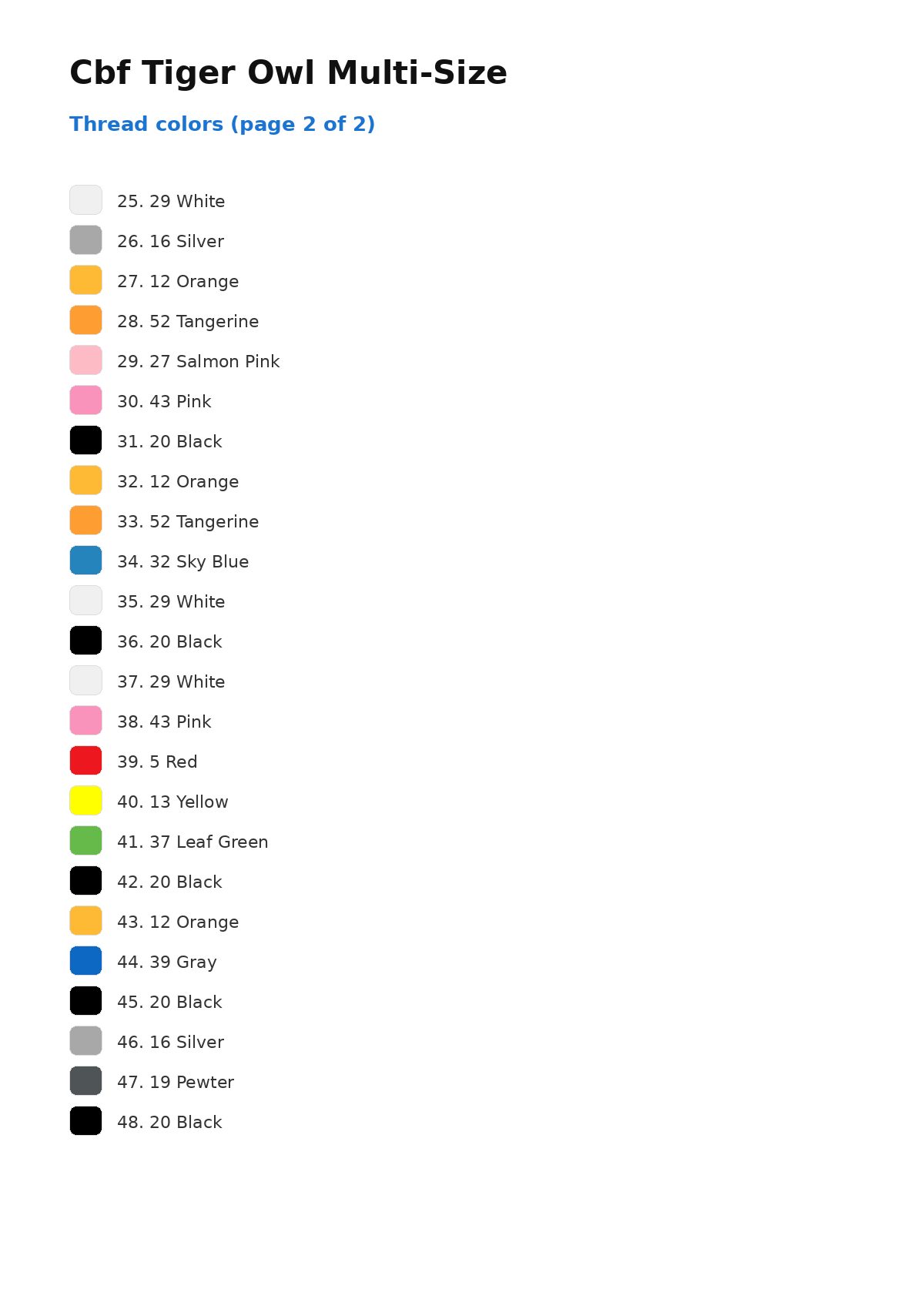 Thread color chart