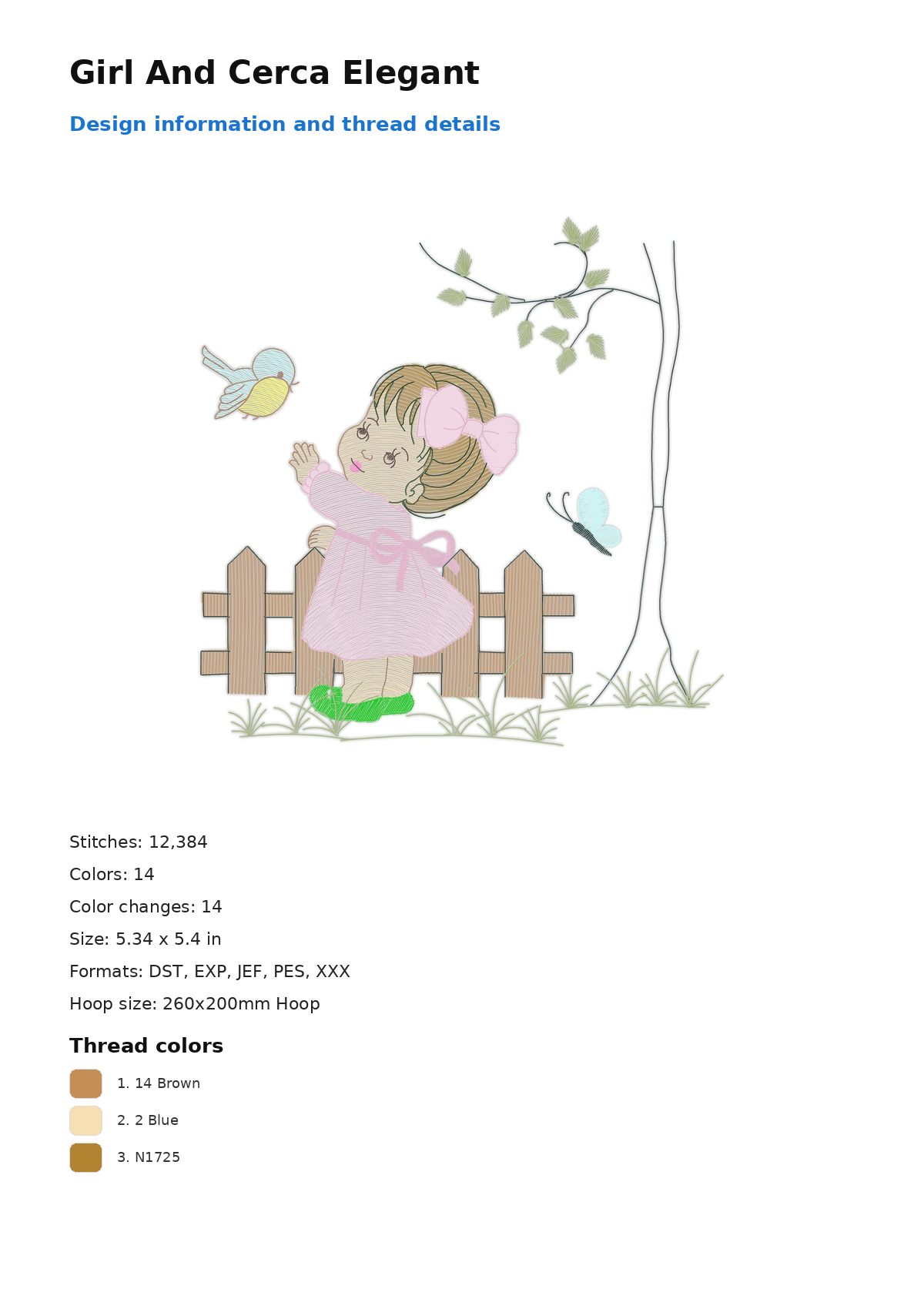 Girl And Cerca Elegant free machine embroidery design — 5.34×5.4 in — 12,384 stitches — 14 colors — DST, EXP, JEF, PES, XXX