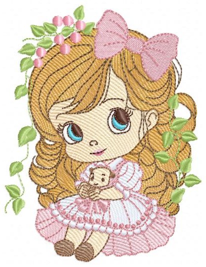 Girl Elegant Multi-Size free machine embroidery design — 4.13×5.39 in — 21,086 stitches — 13 colors — DST, EXP, JEF, PES, XXX