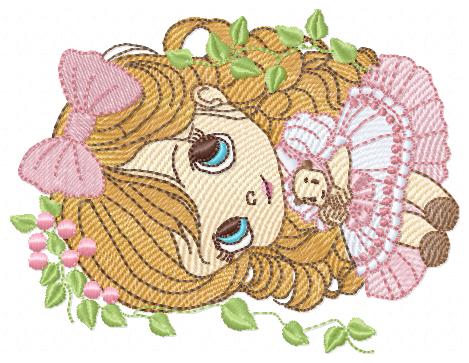 Girl Elegant Multi-Size free machine embroidery design — 3.62×4.72 in — 17,996 stitches — 13 colors — DST, EXP, JEF, PES, XXX