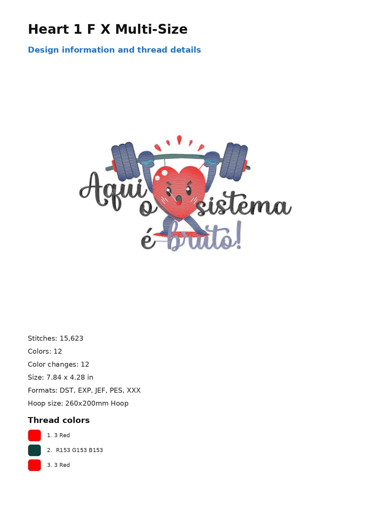 Heart 1 F X Multi-Size free machine embroidery design — 7.84×4.28 in — 15,623 stitches — 12 colors — DST, EXP, JEF, PES, XXX